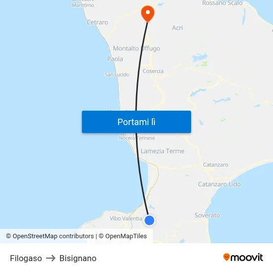 Filogaso to Bisignano map