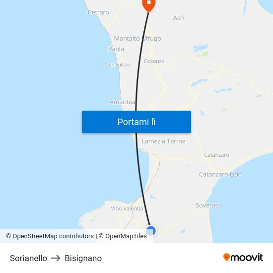 Sorianello to Bisignano map