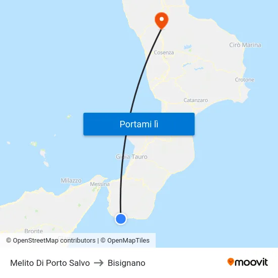 Melito Di Porto Salvo to Bisignano map