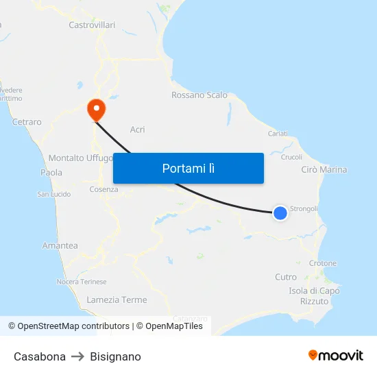 Casabona to Bisignano map