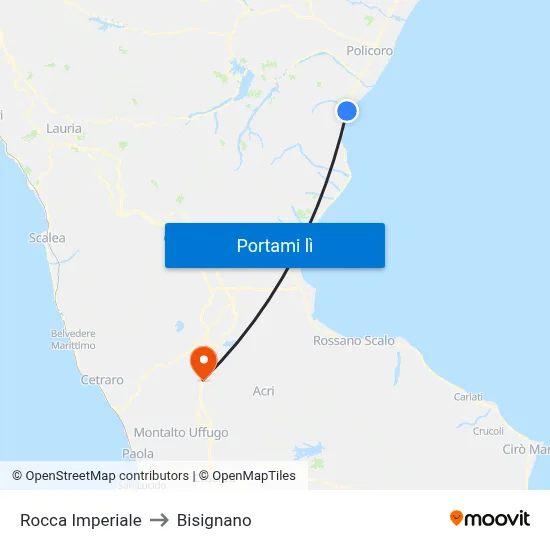 Rocca Imperiale to Bisignano map