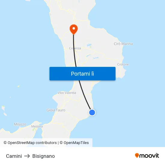 Camini to Bisignano map