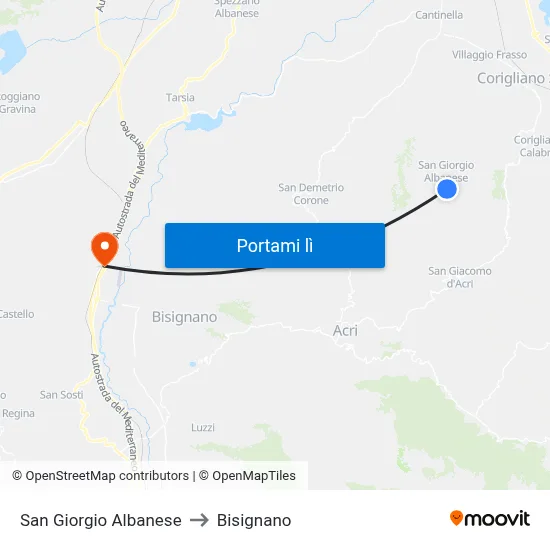 San Giorgio Albanese to Bisignano map