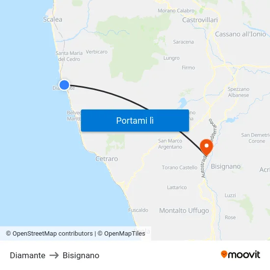 Diamante to Bisignano map