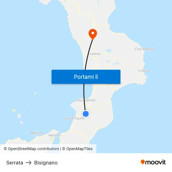 Serrata to Bisignano map