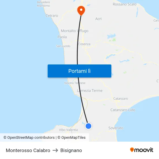Monterosso Calabro to Bisignano map