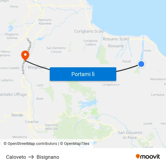 Caloveto to Bisignano map