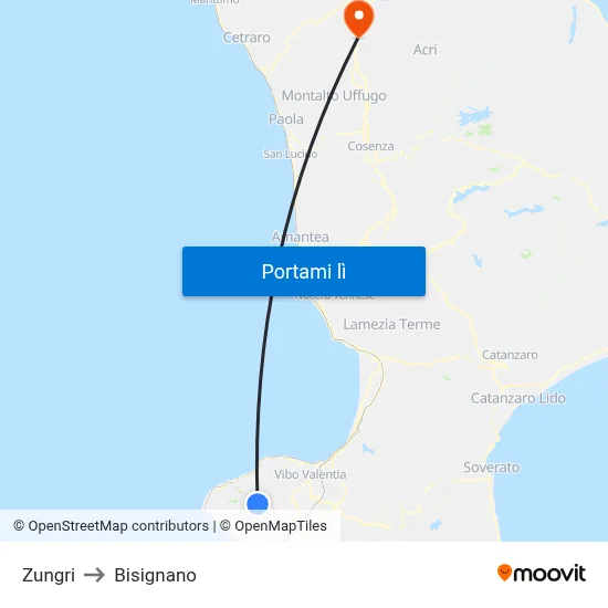 Zungri to Bisignano map