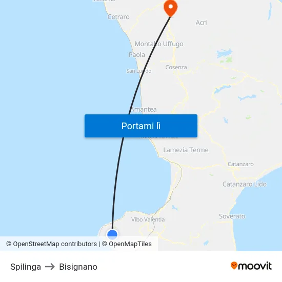 Spilinga to Bisignano map