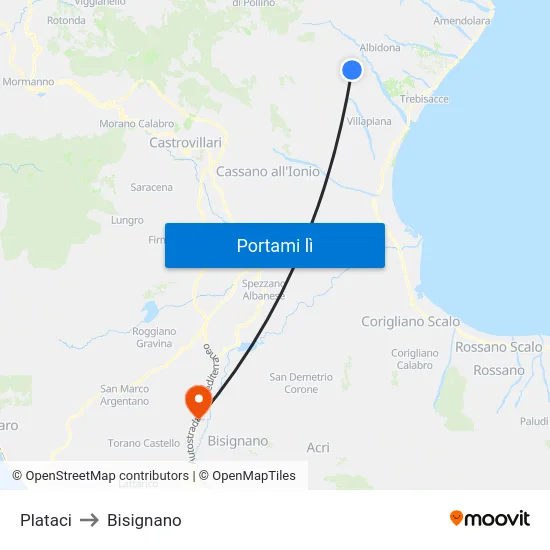 Plataci to Bisignano map