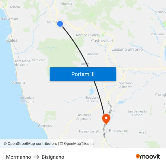 Mormanno to Bisignano map