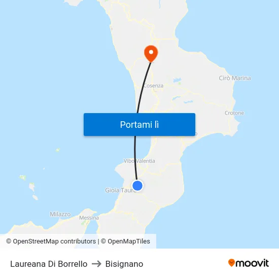 Laureana Di Borrello to Bisignano map