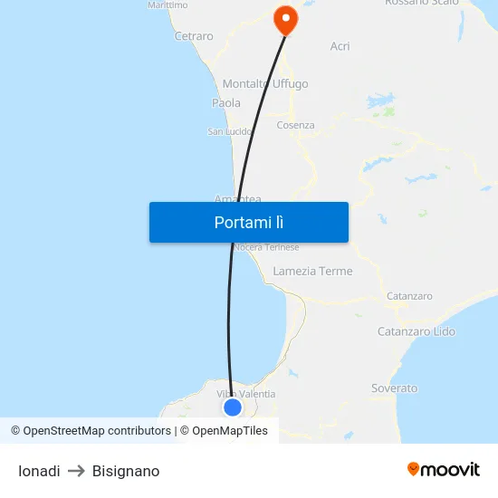 Ionadi to Bisignano map