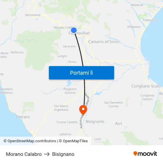 Morano Calabro to Bisignano map