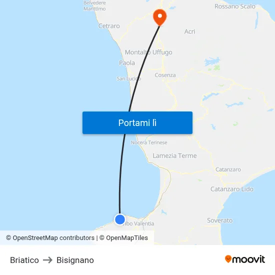 Briatico to Bisignano map
