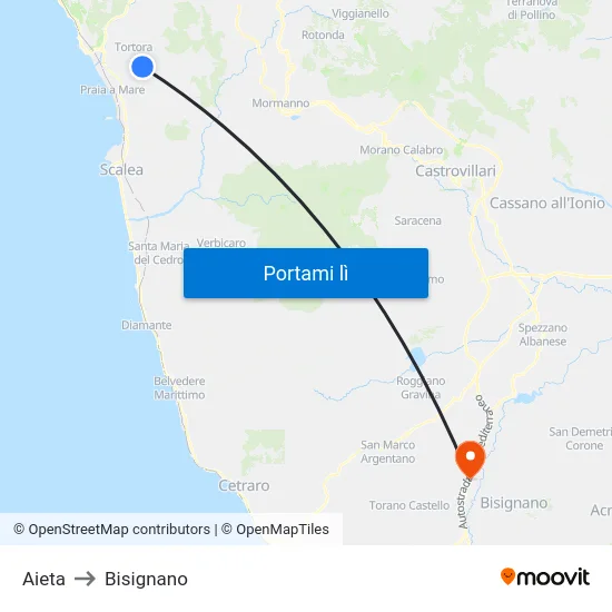 Aieta to Bisignano map