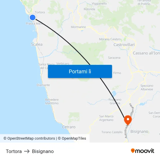 Tortora to Bisignano map