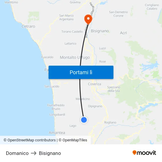 Domanico to Bisignano map