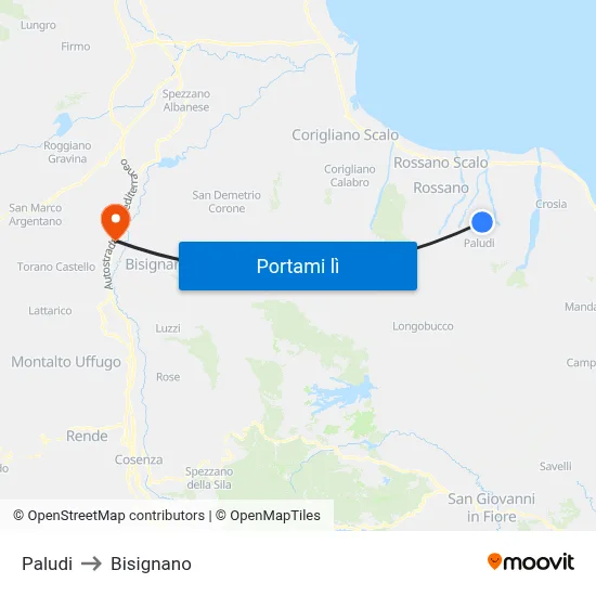 Paludi to Bisignano map