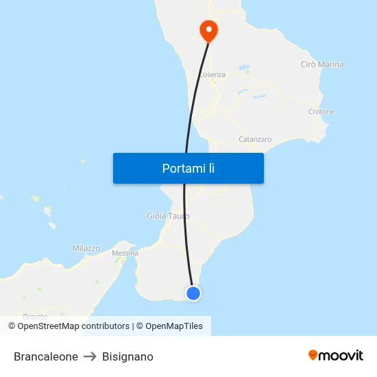 Brancaleone to Bisignano map
