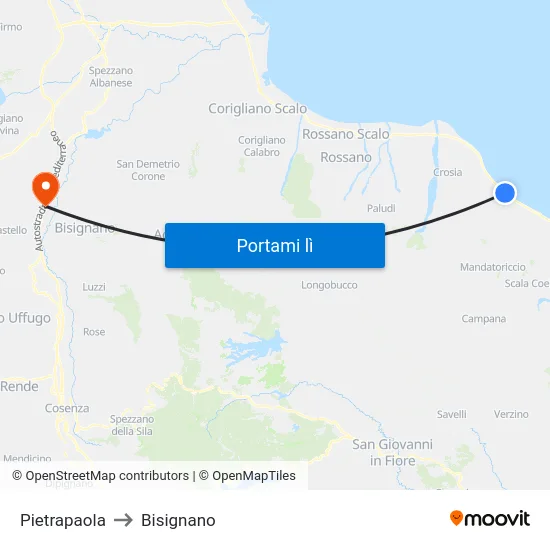 Pietrapaola to Bisignano map