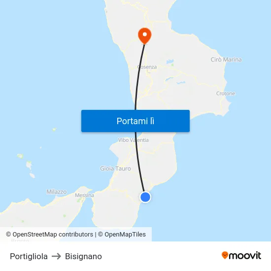 Portigliola to Bisignano map