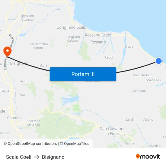 Scala Coeli to Bisignano map