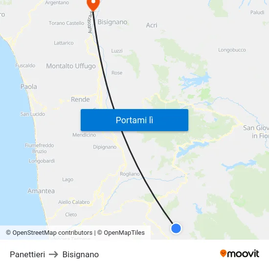 Panettieri to Bisignano map