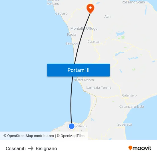 Cessaniti to Bisignano map