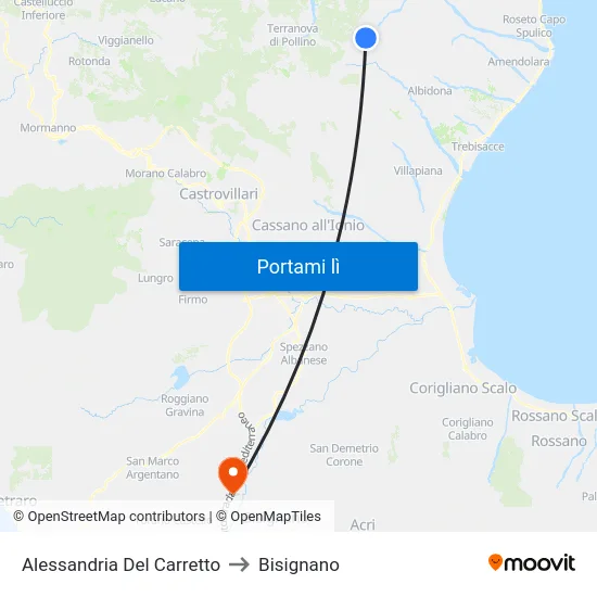 Alessandria Del Carretto to Bisignano map