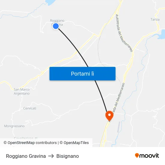 Roggiano Gravina to Bisignano map