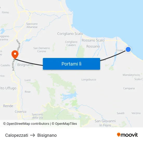 Calopezzati to Bisignano map