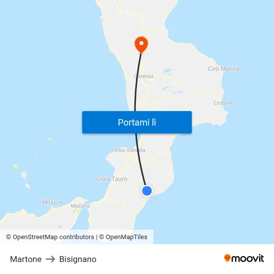 Martone to Bisignano map
