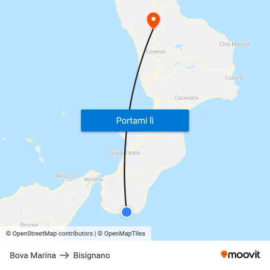 Bova Marina to Bisignano map