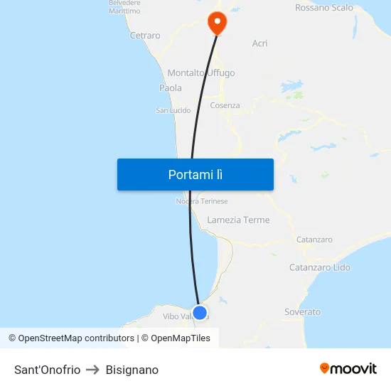 Sant'Onofrio to Bisignano map