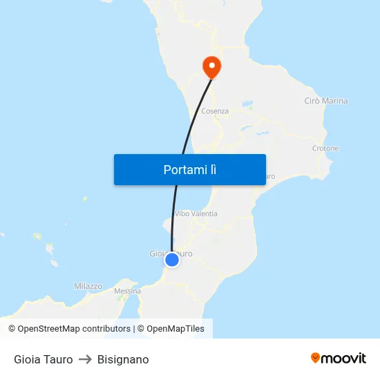Gioia Tauro to Bisignano map