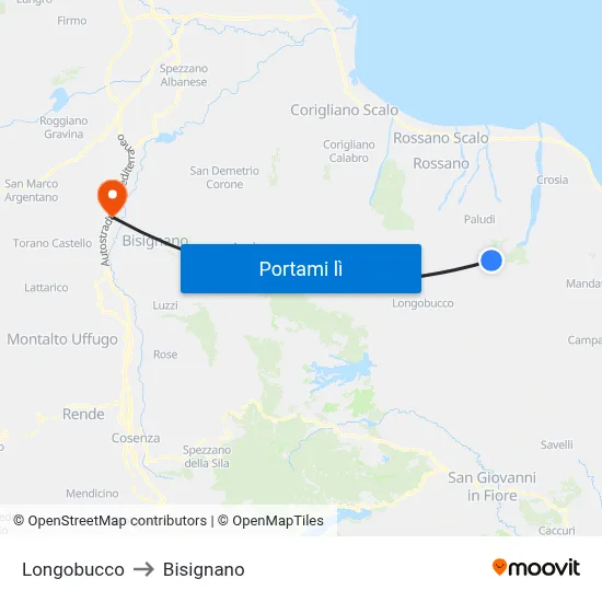 Longobucco to Bisignano map