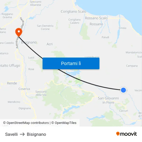 Savelli to Bisignano map
