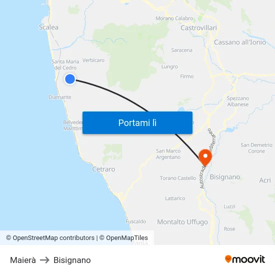 Maierà to Bisignano map
