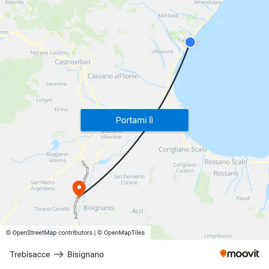 Trebisacce to Bisignano map