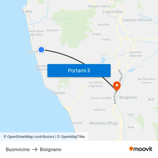Buonvicino to Bisignano map