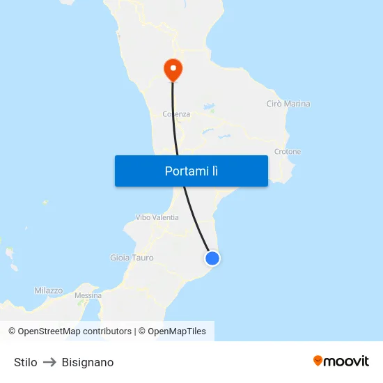 Stilo to Bisignano map