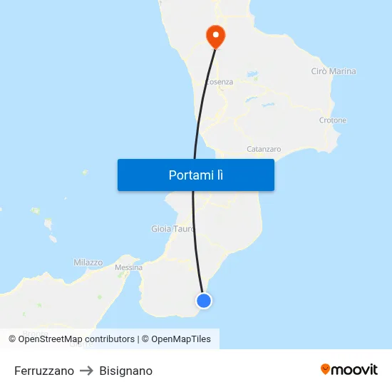 Ferruzzano to Bisignano map