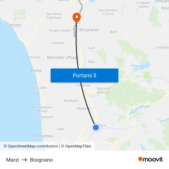 Marzi to Bisignano map