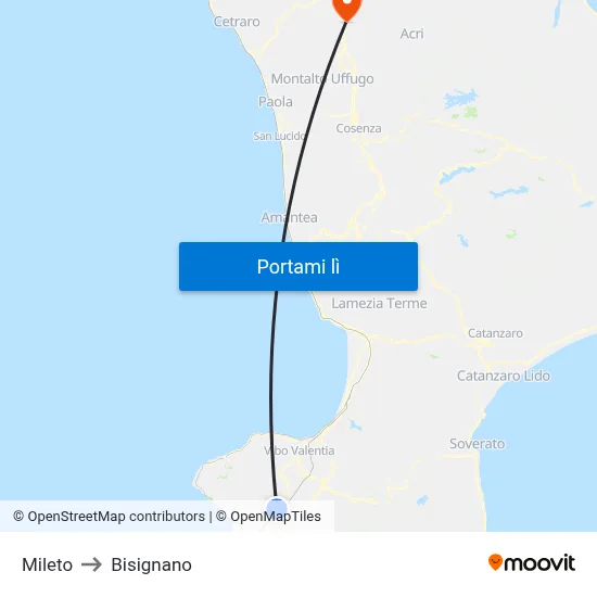Mileto to Bisignano map
