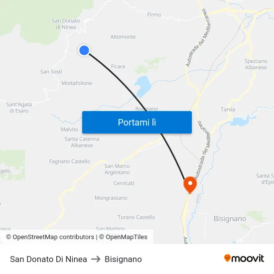 San Donato Di Ninea to Bisignano map