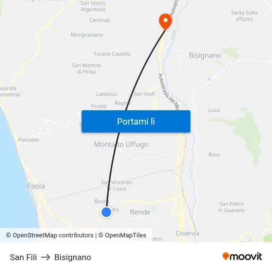 San Fili to Bisignano map