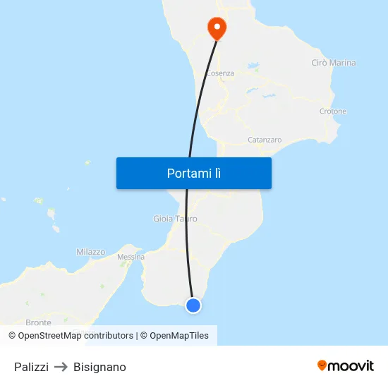 Palizzi to Bisignano map