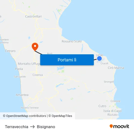 Terravecchia to Bisignano map