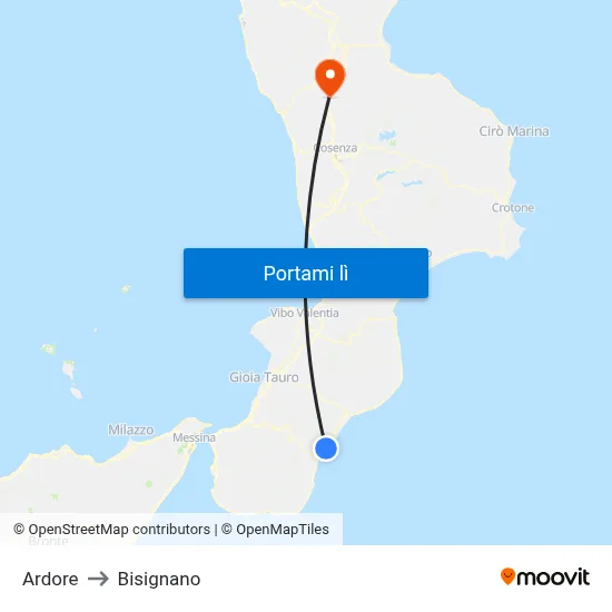 Ardore to Bisignano map